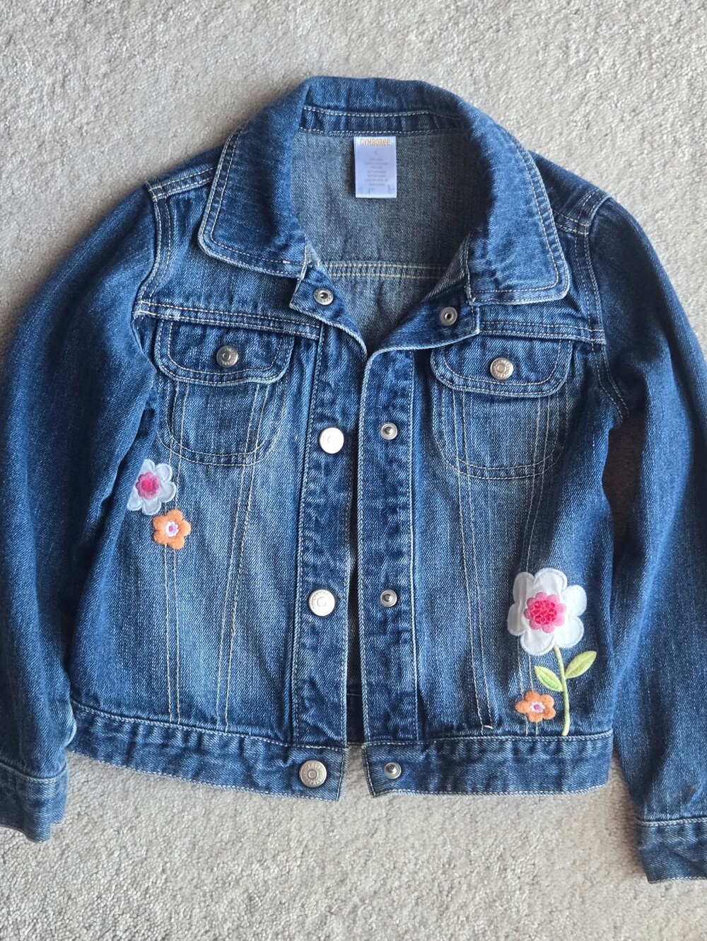 Gymboree Girls Blue Denim Jacket with Floral Appliqués